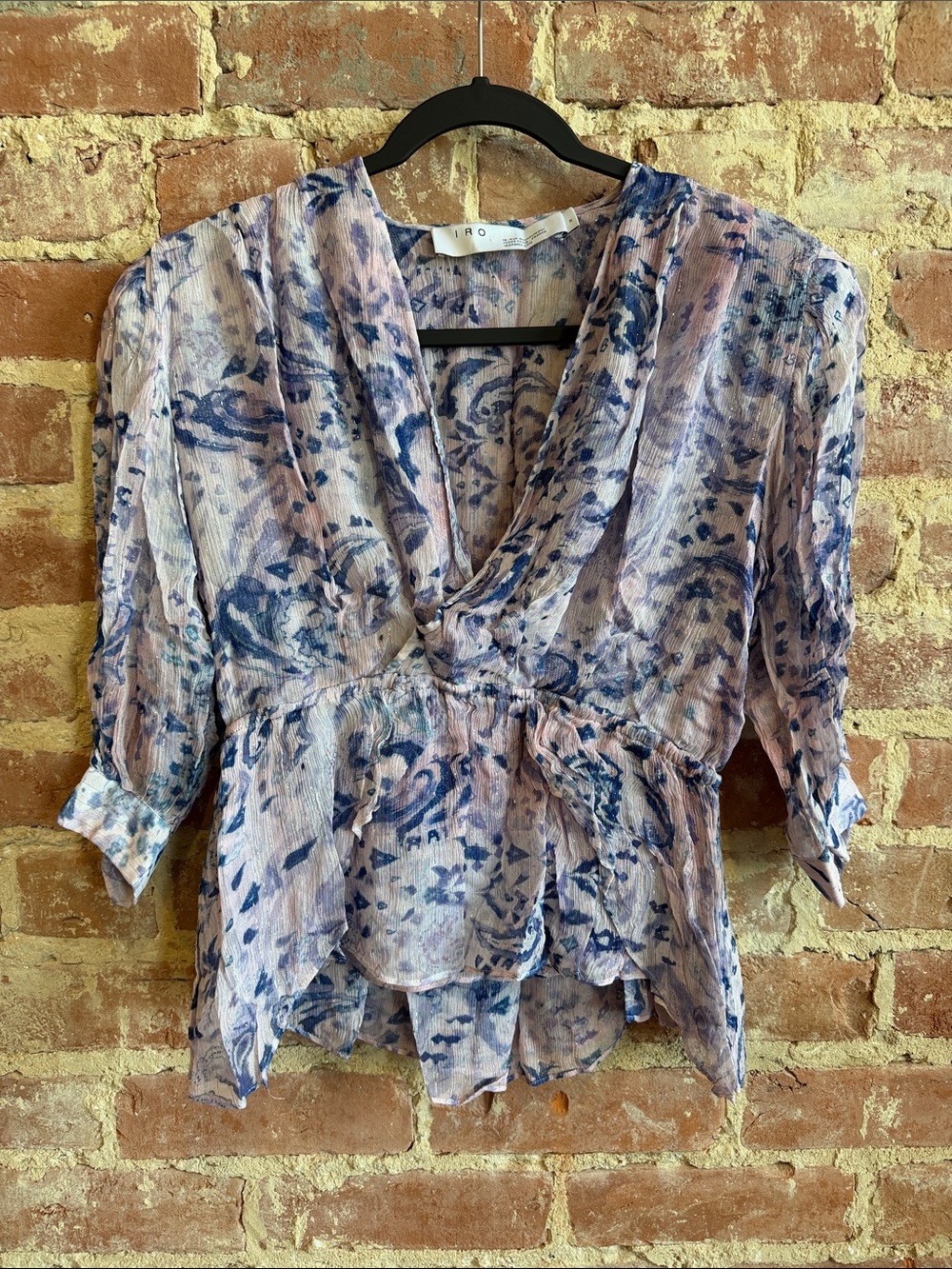 IRO Saola Wrap-Effect Metallic Printed Crepon Blouse